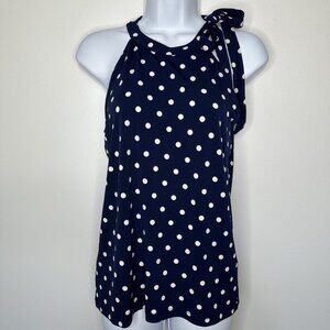 Banana Republic Halter Top Size XS Navy Blue Polka Dot Neck Tie